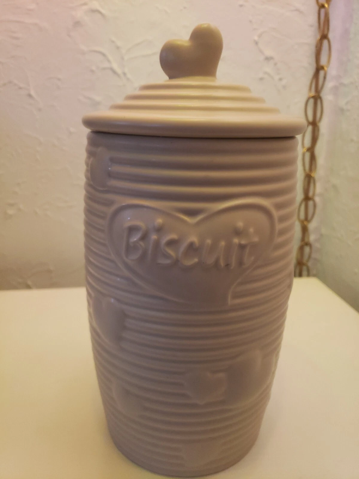 1 Pure lifestyle Hearts 9.75" Biscuit Ceramic Kitchen Jar Storage Container USED