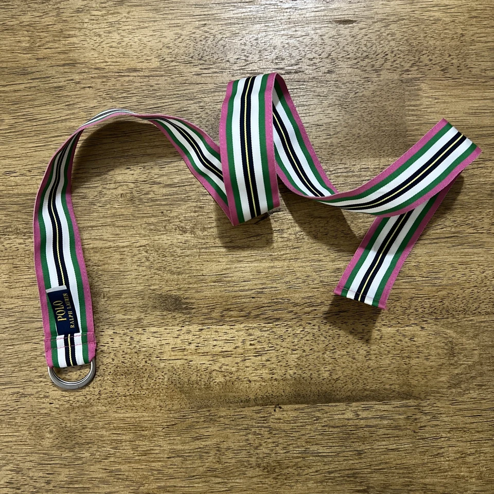 Cinturón Cinta Polo Ralph Lauren Niñas Jóvenes Talla 14 Multicolor Rayas D Anillo Logo Foto 3 de 4