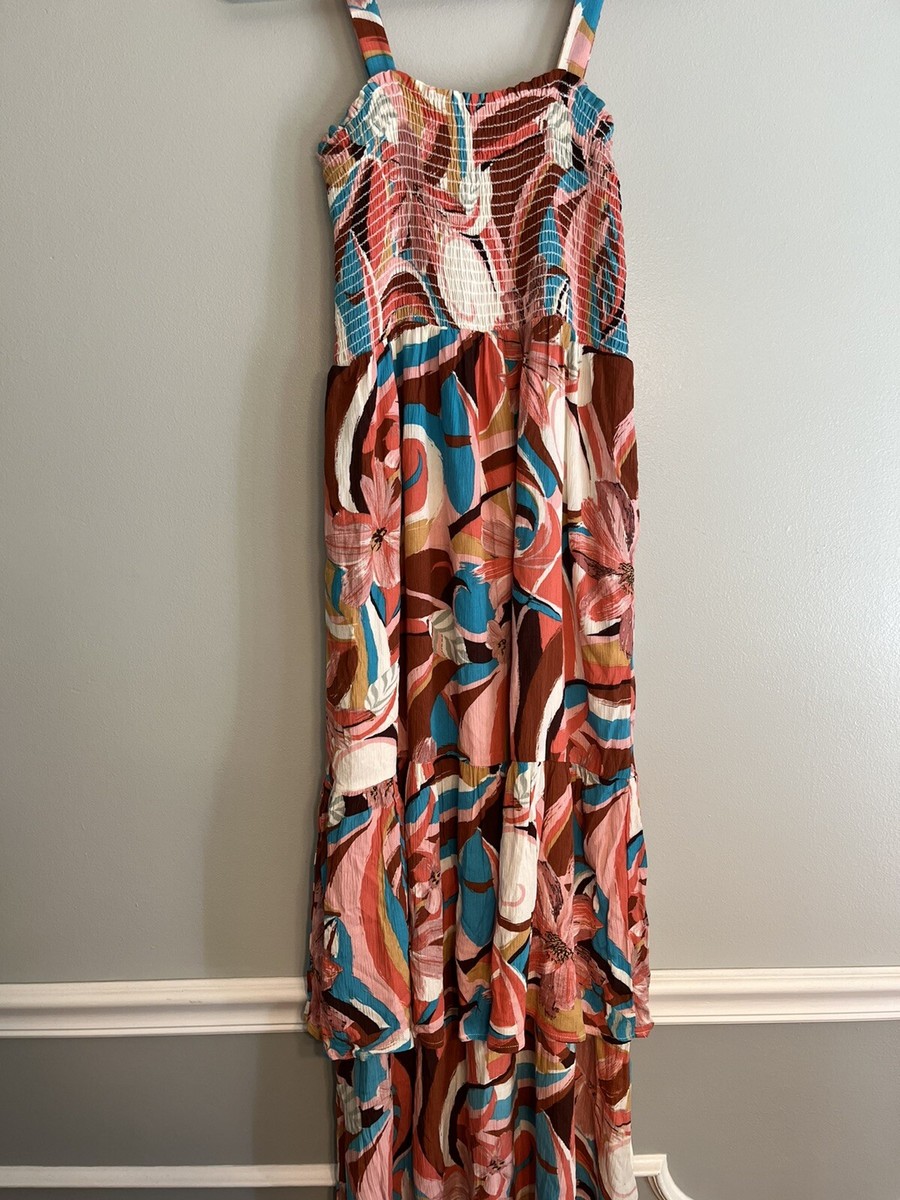 Gibson Floral Tiered Ruffled Maxi Dress Boho Artsy Cottagecore Sz M | eBay