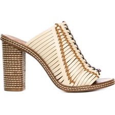 Tory Burch sz 10 Dulce De Leche Native high heel woven leather block heel mules