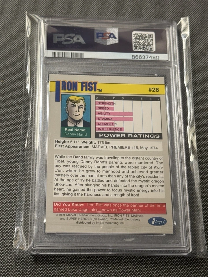 1991 MARVEL UNIVERSE IRON FIST #28 - PSA 10 GEM MINT EXTREMELY RARE - POP 9!!! - Image 2 of 2
