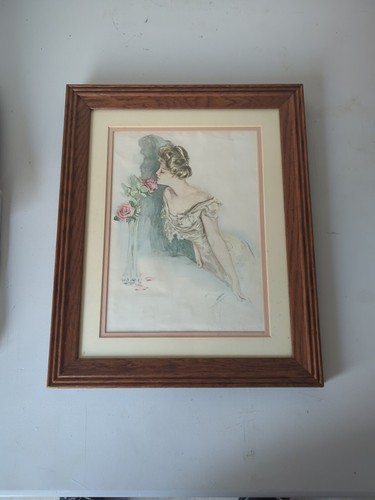 Framed American Beauties Art Print By Harrison Fisher Girl Smells Roses 13x16