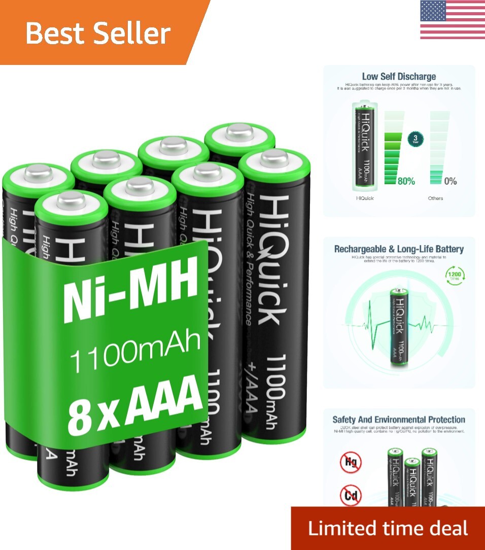 High-Capacity AAA Rechargeable Ni-MH Batteries 1100mAh - 8 Pack-image