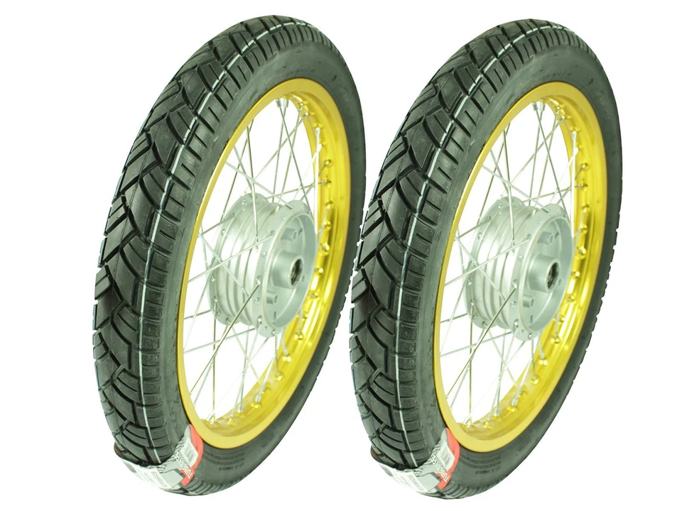 KULTMOPEDS 16" Räder Komplett Rad Felge GOLD Speichen Chrom für Simson S51 S50 Schwalbe