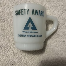 Vintage FireKing Mug Weyerhaeuser Safety Award Stackable Cup Scalloped Bottom