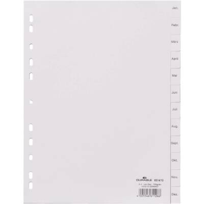 5x Durable 651410 6514 10 6514-10 Ordnerregister Jan.-Dez, A4 hoch, PP, grau OVP