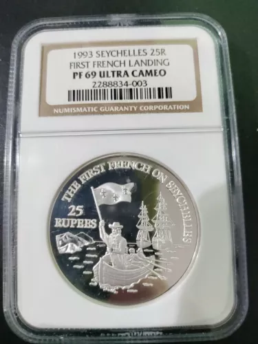 1993 Seychelles 25 Rupees Proof Silver Coin NGC PF 69 UC