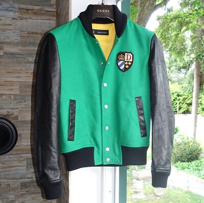 DSQUARED2 LEATHER JACKET 48 logo dsquared 2 d2 college leather green black