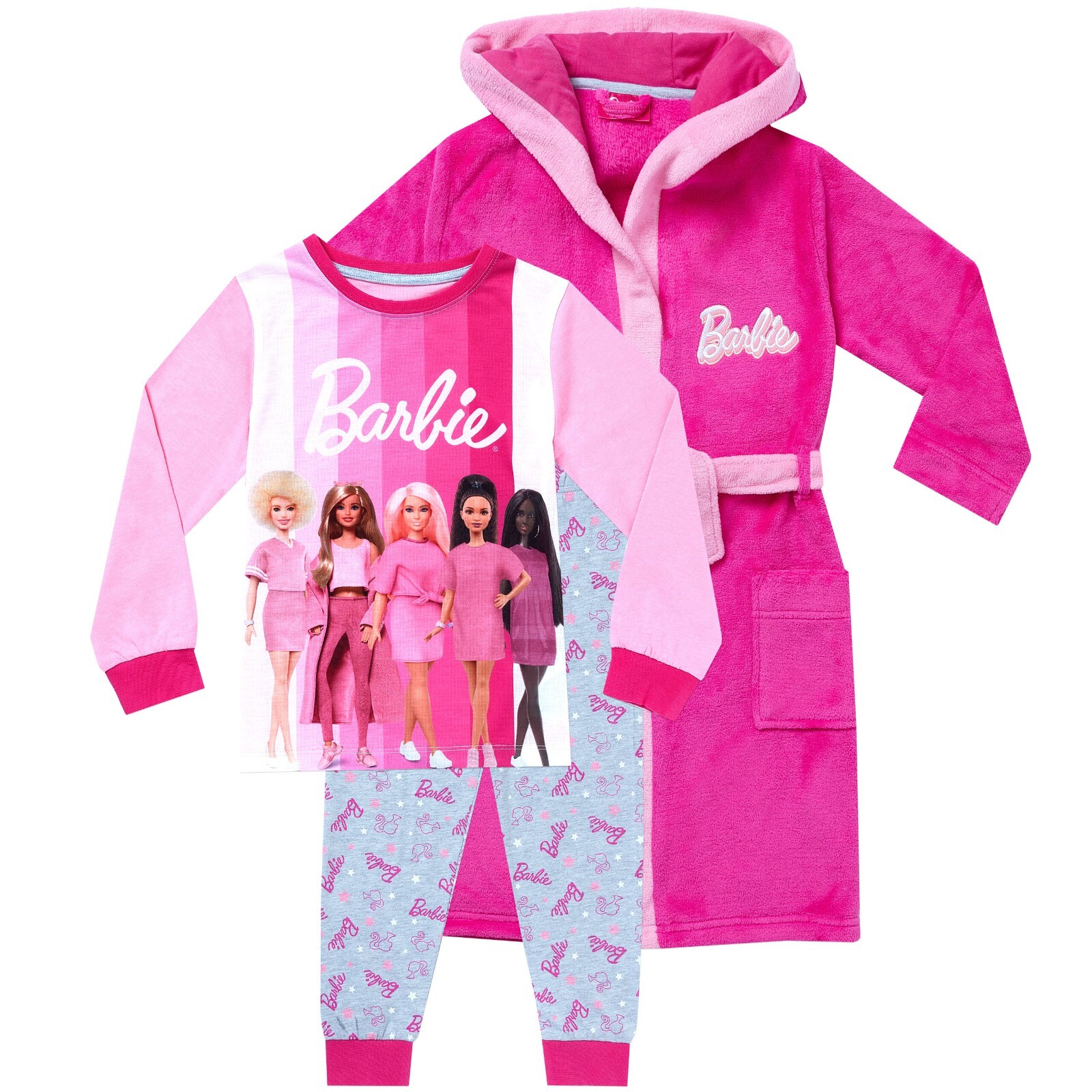 Barbie Dressing Gown Pyjamas Set Kids Girls 3 4 5 6 7 8 9 10 Years PJs Hooded