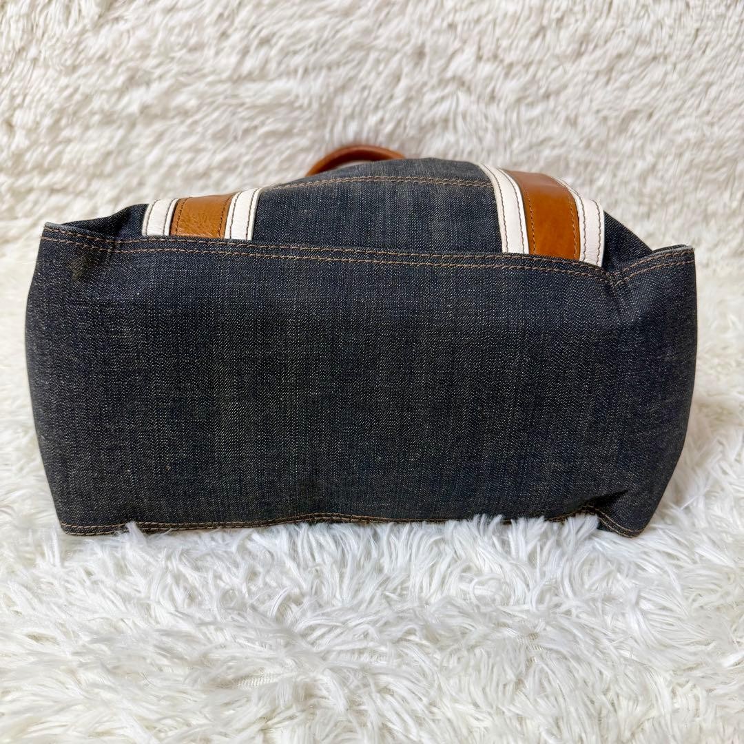 Burberry Blue Label Denim Tote Bag Navy Indigo Leather Striped Handbag New thumbnail 8