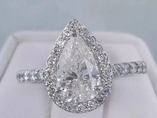 3CT Pear-Cut Lab Created Solitaire Engagement Ring 14K White Gold Plated
