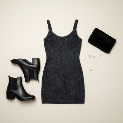 Aeri Tank Dress Womens Small Black Velvety Fuzzy Fitted Scoop Neck Soft Plush