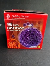 PURPLE GE Holiday Classic 6" Super Sphere 100 Lights Starburst Ball HTF Xmas