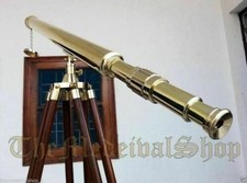 39'' Antique Nautical Handmade Brass Spyglass Telescope With Wooden Tripod Stand