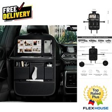 Generous Capacity Leather Backseat Organizer with Foldable Tray - 4 Compartments