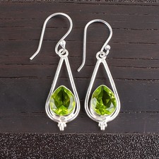 Peridot Gemstone 925 Sterling Silver Jewelry Elegant Long Earrings 1.50" For Her