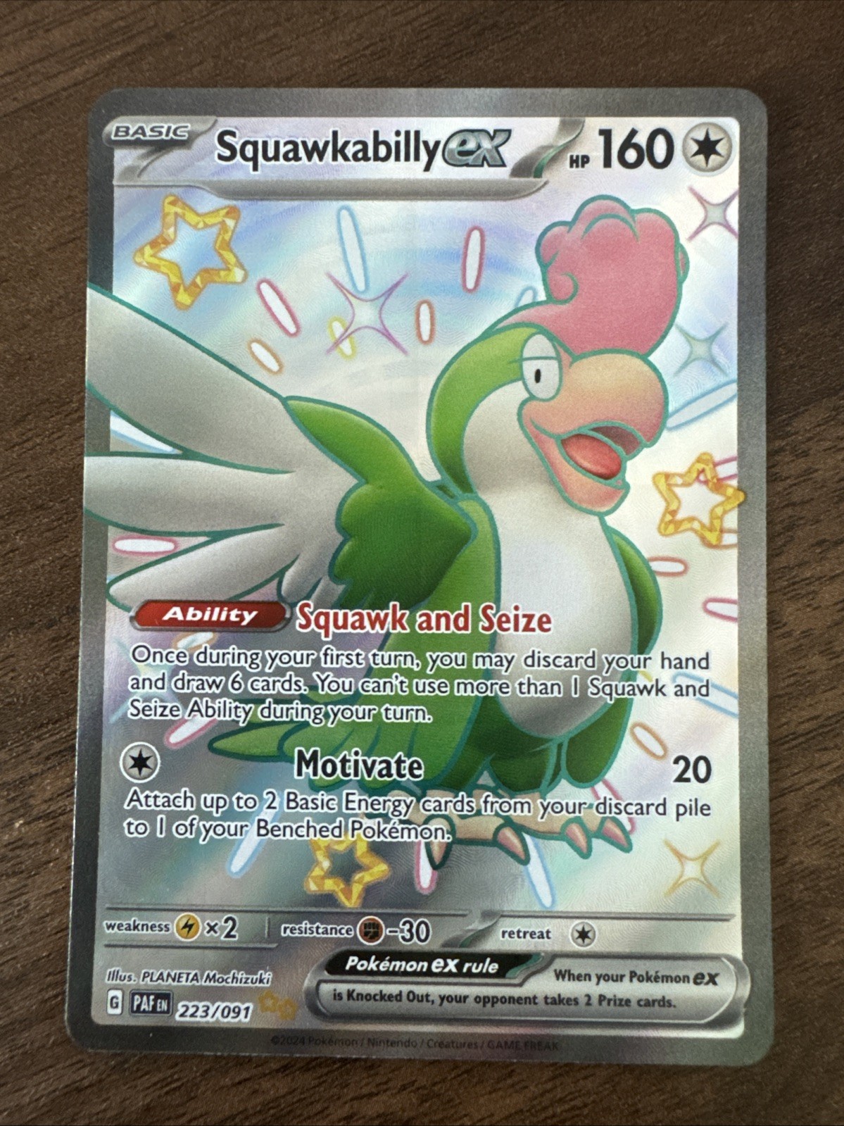 Pokemon Squawkabilly ex 223/091 SV: Paldean Fates Shiny Ultra Rare Holo