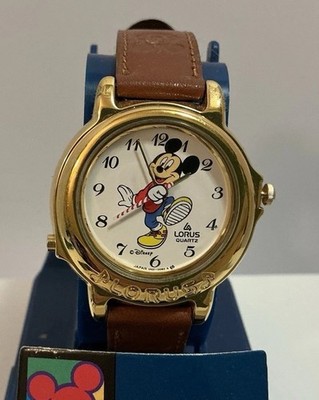 LORUS DISNEY MICKEY MOUSE MELODY WATCH GOLD TONE LEATHER  display picture 2