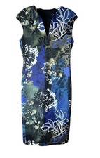 NWT Connected Apparel Dark Blue V-Neck Sheath Floral Women’s Dress Size 8