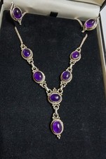 Beautiful Signed Sterling Silver 925 Purple Amethyst Necklace And Earrings