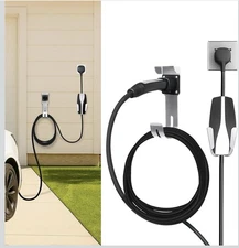 Tesla Charger Holder Black Wall Mount Kit Cable Organizer Indoor/Outdoor Silver