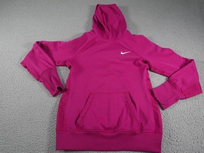 Nike Therma FIT Hoodie Womens Small Pink Pullover Swoosh Kangaroo Pocket Fleece