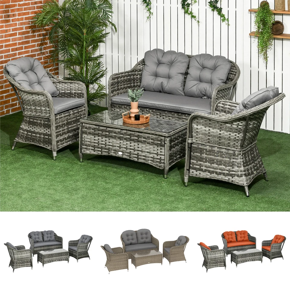 4 Pieces PE Rattan Wicker Sofa Set Outdoor Conservatory Furniture w/ Cushion - Image 1 of 1