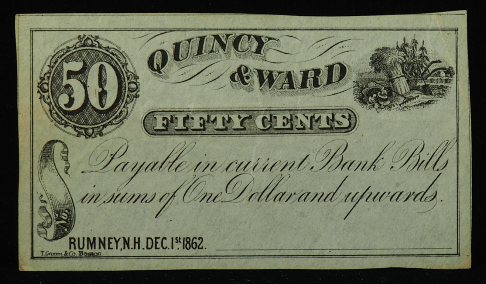 1862 Quincy + Ward 50c Crisp AU