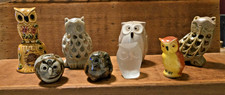 Lot of 8 Small Owls Figurines Ceramic Resin G...