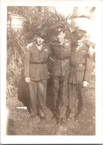 Vintage WWII Era Photograph Three Soldiers Military Uniforms Comrades Snapshot