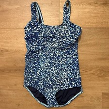 NWOT Lands End Womens One-Piece Swimsuit Blue White Mosaic Ditsy Floral Sz. 10