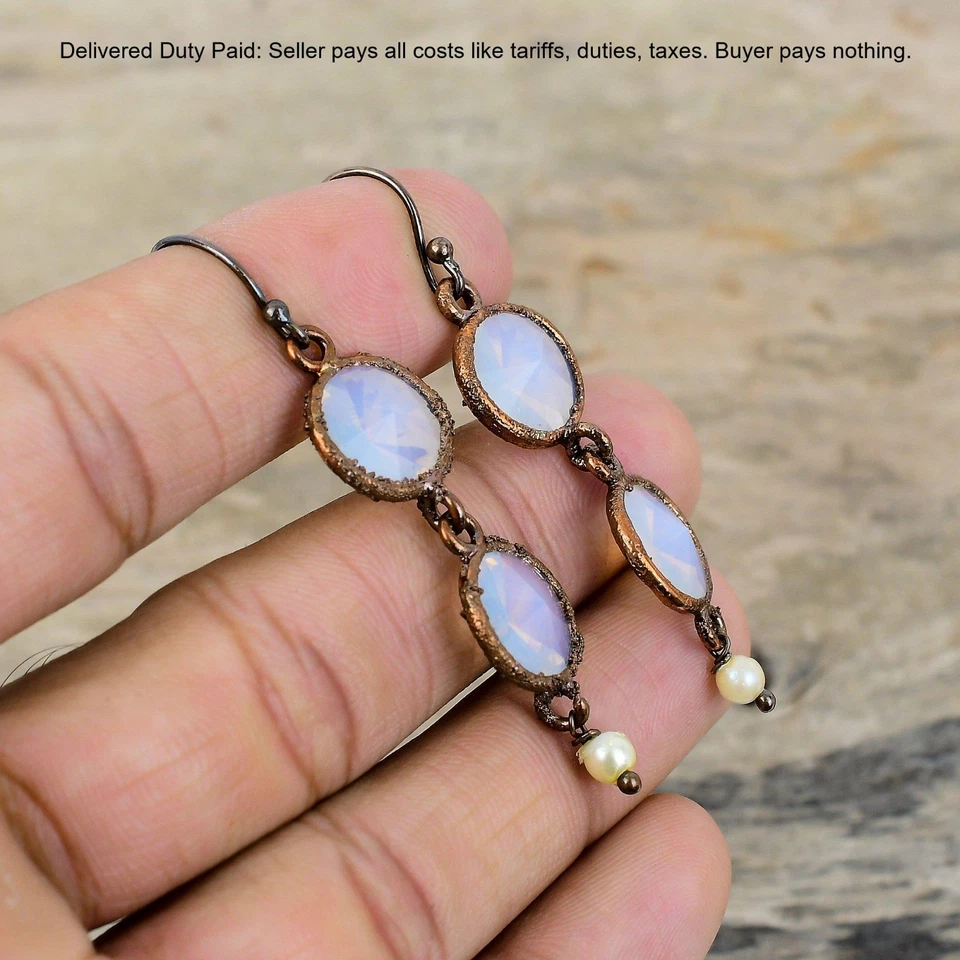 Venta Año Nuevo Cobre Natural Ópalo Lechoso Electroformado Colgante Esposa Pendientes Foto 4 de 4