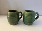 Vintage McCoy Pottery Set of 2 Green Barrel Stoneware Mugs