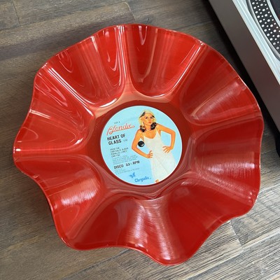 Record Bowl - Upcycled and Repurposed RED Bowl - Blondie Heart Of Glass