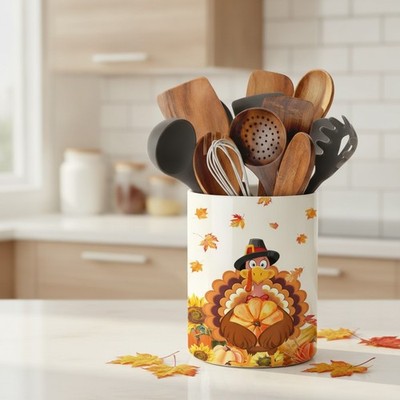 Elegant 6.3'' Thanksgiving Utensil Organizer - Durable Ceramic Craftsmanship