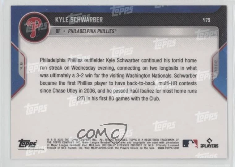 2022 Topps Now Blue /49 Kyle Schwarber #479 - Image 2 of 2