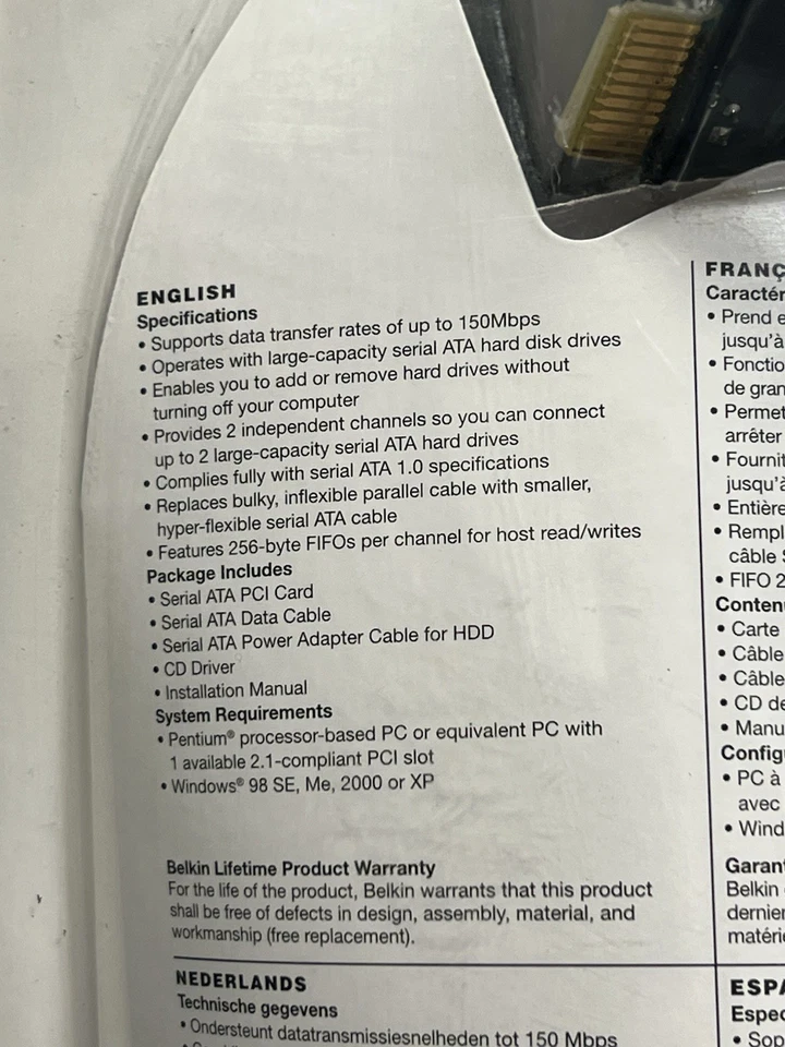 BELKIN - SATA II - SERIAL ATA PCI CARD F5U198 - Windows 98 SE, Me, 2000, XP - Image 4 of 4