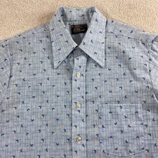 Vintage 70's Towncraft Button Up Shirt Mens 15.5 Blue Short Sleeve Pointed