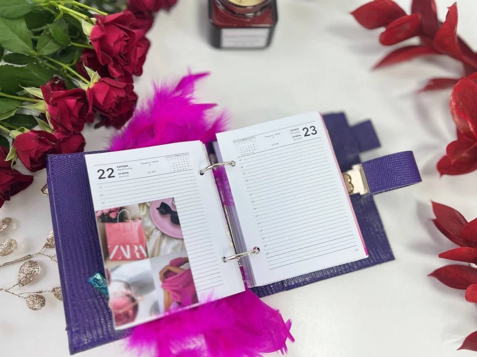 Blue leather notebook cover A7 6 rings mini wallet, Mini Planner Binder. - Image 4 of 4