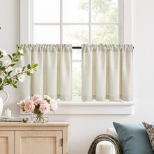 Vangao Panel Curtains Modern Kitchen Beige Bistro Curtain Set of 2 90Wx45H cm M...