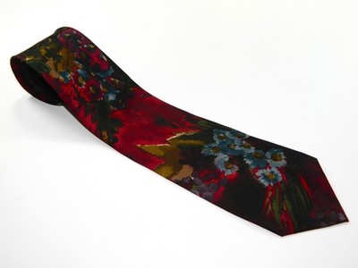 Men's St Michael Mark & Spencer NECKTIE Silk Tie UK Claret Red Floral FAUVISM