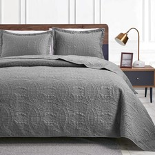 Twin Quilt Set Grey Bedspreads - Soft Bed Summer Lightweight Bedspread Comfor...