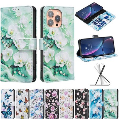 Rose Leather TPU Soft Silicon Wallet Phone Case for iPhone 16 15 14 13 12 Pro