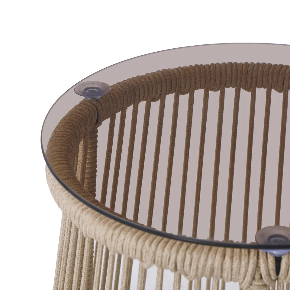 Outdoor Modern Patio Accent End Table Small Side Table Handwoven Rope Drum - Image 4 of 4