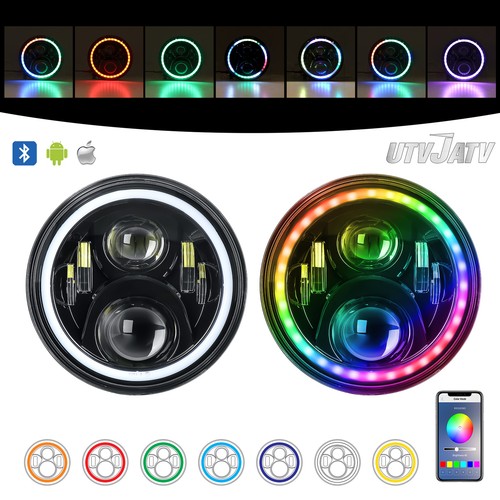 2PCS 7“inch Round RGB LED Headlight Halo Hi/Lo For Jeep Wrangler JK TJ CJ LJ - Picture 10 of 10