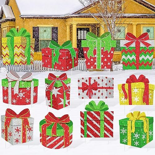12Pcs Christmas Decoration Outdoor Yard Sign with Stakes Xmas Lawn Sign Box - Picture 2 of 7