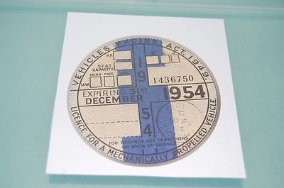Tax Disc Replica / Reproduction Road December 1954 Vintage Car Tax