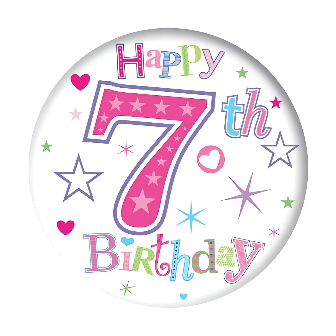 🎉 Happy 7th Birthday Jumbo Badge – 150 mm Pin & Stand 🎂