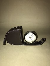Vintage SAVORY MOORE Taschen Quarz Reisewecker in Kunstleder braun Tasche