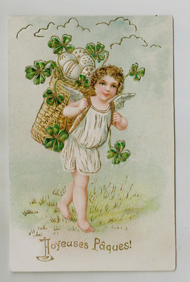 Carte Fantaisie - Old postcard - PAQUES Easter - Oeufs boite - carte gaufrée